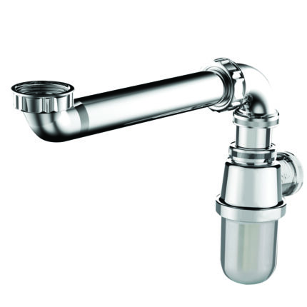 Tubulure gain d'espace lavabo métallisée et siphon ABS chromé, sortie Ø32 mm