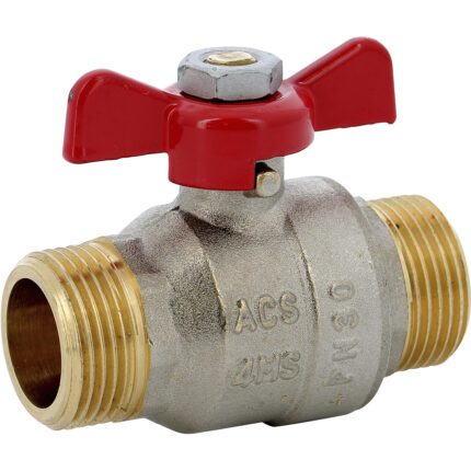 Vanne sphère laiton titré 4MS Bât+ mâle mâle manette papillon rouge 1/2''