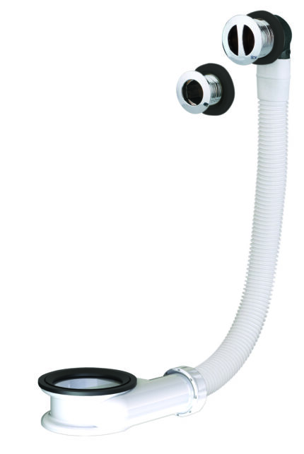 Trop-plein universel blanc avec enjoliveur chromé pour orifice diam 25 et 30 mm