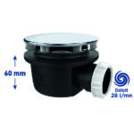 Bonde douche extra-plate NF Ø90mm, MINIME, capot inox serti Ø117mm, H. 60mm