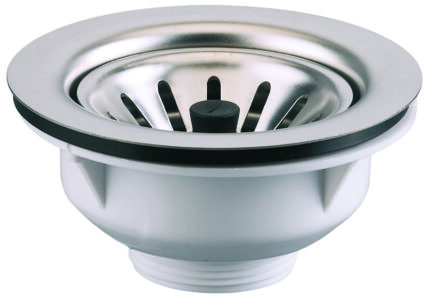 Bonde évier Ø90mm, panier inox Ø76mm, cuvette Ø114mm, serrage 0 à 22mm