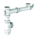 Tubulure évier 2 cuves, entraxe 160 à 360mm, siphon réglable, 1 prise