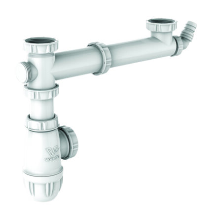 Tubulure évier 2 cuves, entraxe 160 à 360mm, siphon réglable, 1 prise