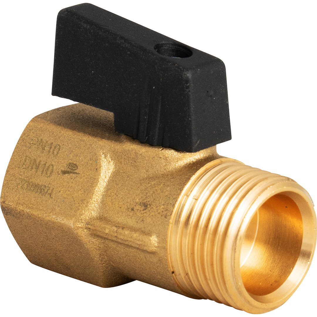 56 Mini vanne à sphère laiton brossé ACS 4MS Série 674 mâle femelle BSP DN3/8 – Image 1